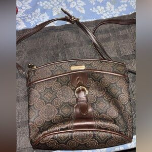 Liz Claiborne Brown Monogram Crossbody with Gold Hardware
